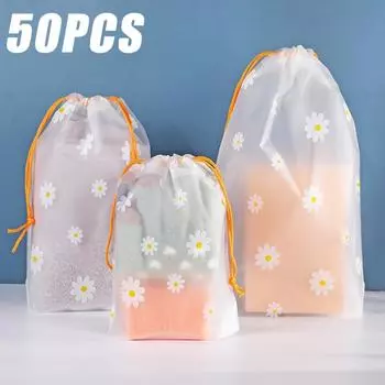 50 шт. водонепроницаемая сумка-шнурок Daisy, портативная дорожная сумка-шнурок для полотенец, одежды, обуви, органайзер, прозрачные сумки для косметики и туалетных принадлежностей