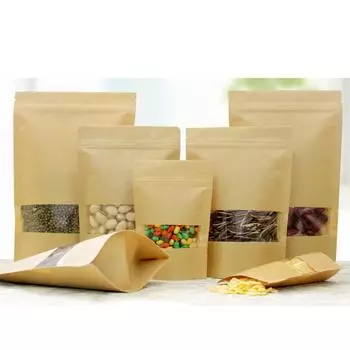 50x крафт-бумажный пакет Stand Up Pouch для пищевых продуктов с застежкой-молнией, самозапечатывающийся с окошком 9*14