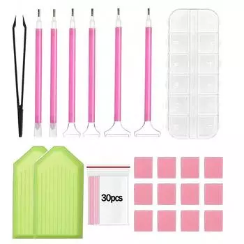 52 шт./набор инструментов для рисования стразами DIY Diamond Kit Пинцет Глина, пластиковый лоток, коробка для хранения алмазной вышивки Сумка 54pcs