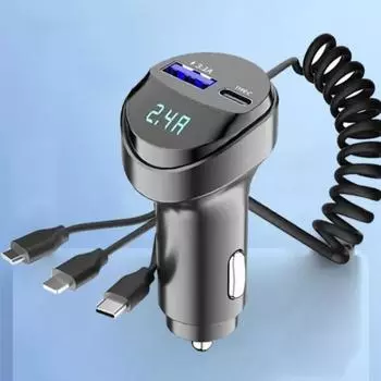 55 Вт, 2 порта USB, быстрое автомобильное зарядное устройство для телефона, 3,1 А с дисплеем напряжения, автомобильный выдвижной USB-кабель для зарядки «три в одном» чёрный