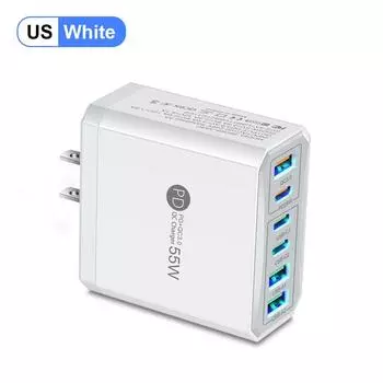 55 Вт 3 порта USB 3 PD зарядное устройство адаптер для зарядки для Xiaomi iPhone 16 14 13 Samsung мобильный телефон штекер зарядное устройство QC 3.0 настенное зарядное устройство US Plug White