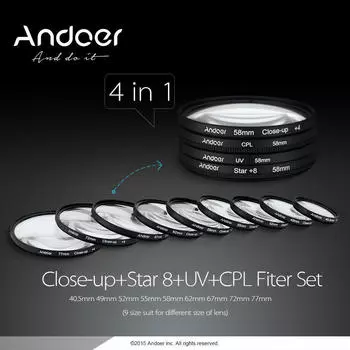 58 мм UV+CPL+Close-Up+4 +Star 8-точечный фильтр Комплект круговых фильтров Фильтр с круговой поляризацией 58 mm