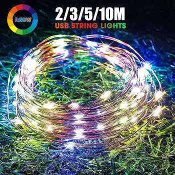 5/10M LED Lights String USB/Battery Copper Wire Garland Fairy Light Christmas Wedding Party Decor Waterproof Outdoor Indoor Lamp 2m-By USB синий
