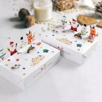 5/10Pcs Merry Christmas Kraft Paper Candy Gift Box Cartoon Cookie Box 2024 Christmas Party Decoration Xmas Navidad 2024 New Year 15x9x4cm