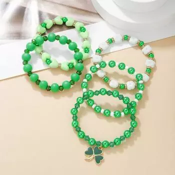 5/6/7/8 шт. браслет Shamrock набор St. День Святого Патрика Ирландские бисерные украшения со стеклянными бусинами и подвесками Браслет с талисманом на удачу C
