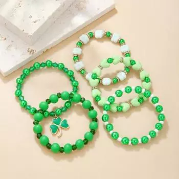 5/6/7/8 шт. браслет Shamrock набор St. День Святого Патрика Ирландские бисерные украшения со стеклянными бусинами и подвесками Браслет-талисман на удачу для праздничных торжеств C