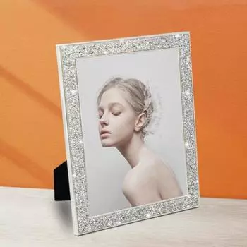 5/6/7-дюймовая фоторамка с блестящим краем со стразами, гальваническим покрытием из нержавеющей стали, противоскользящая, роскошная, продолговатая, с блестками, настенное крепление, настольный дисплей 5inch серебряный