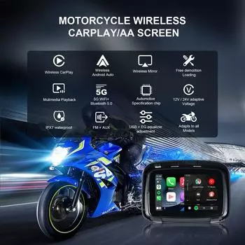 5-дюймовый экран Carplay для мотоцикла и велосипеда Android Auto, водонепроницаемый, беспроводной, сенсорный экран Apple Carplay, Moto CarPlay IPX7