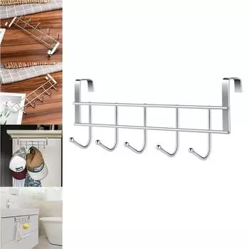 5 Hooks Door Rear Hook Stainless Steel Clothes Bag Hanger Hat Sundries Storage Rack Hanger Towel Home Bathroom Organizer CHINA