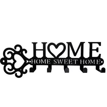 5 Hooks Sweet Home Metal Keys Hooks Wall Hanger Coat Hooks Towels Racks Home Decor for Living Home Office Wall Art DIY Hritis чёрный