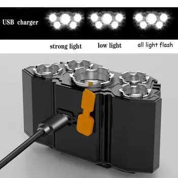 5 Led Strong Headlight Super Bright Head-Mounted Flashlight Usb Rechargeable Built-in Battery Outdoor Rechargeable Night Fishing Built-in Battery