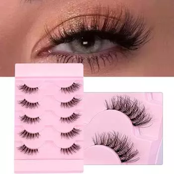 5 Pairs Half Eey Lashes Faux Mink Lashes Transparent Stems Natural Fluffy Manga Eyelashes Extension Fake Lashes Makeup Tool 003