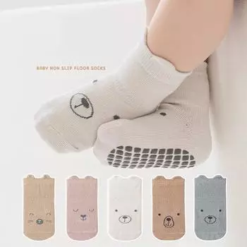 5 Pairs/lot Baby Non Slip Floor Sock 5colored Of Bear Print Infant Girl Cotton Socks Solid Autumn Anti Slip Children s Knee Sock S for 0-1 years