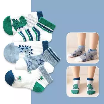 5 Pairs/Set Summer Mesh Socks for Baby Cute Cartoon Dinosaur Kids Thin Calf Sock Soft Cotton Breathable Thin Boy Girl Short Sock 0-1 Years