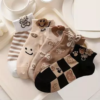 5 пар 3D текстурированных милых мультяшных носков с сердечками, удобные и дышащие короткие носки, женские чулки и чулочно-носочные изделия One-size