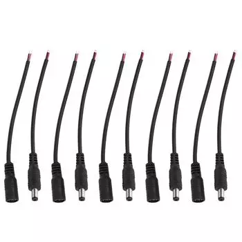 5 пар 5.5x2.1 мм Мужской Женский DC Power Barrel Plug Jack Соединительный кабель Провод (черный)