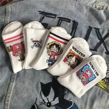 5 пар носков аниме с рисунком студентов из мультфильма хлопковые белые длинные короткие носки-лодочки с принтом вязаные носки для детей подарок 5PCS