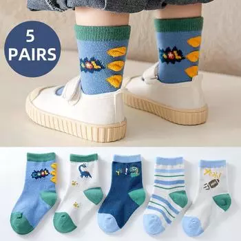 5 пар носков для новорожденных с рисунком из мультфильмов, полосатые носки Four Seasons для девочек и мальчиков, мягкие короткие носки для малышей, детские аксессуары S(1-3 years old)