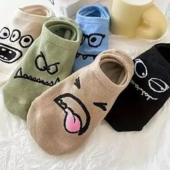 5 пар носков-лодочек с рисунком из мультфильмов, женские носки, летние тонкие невидимые носки с мелким горлом, милые короткие японские носки one-size