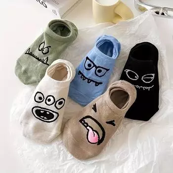 5 пар носков-лодочек с рисунком из мультфильмов, женские носки, летние тонкие невидимые носки с мелким горлом, милые короткие японские носки one-size