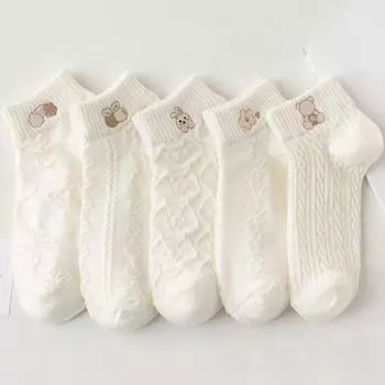 5 пар женских коротких носков с рисунком из мультфильмов, модные простые, трендовые, креативные носки, удобные, дышащие, повседневные короткие носки One Size белый