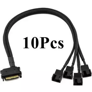 5 pcs 15-pin SATA power cable for 4 12V fans with braid, length 11 inches/27 cm
