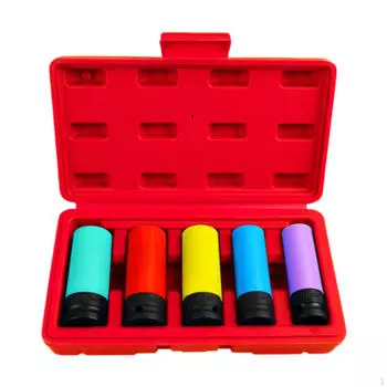5 Pieces 1/2 inch Drive Lug Nut Socket Set Impact Sockets Remover Blue Storage Box