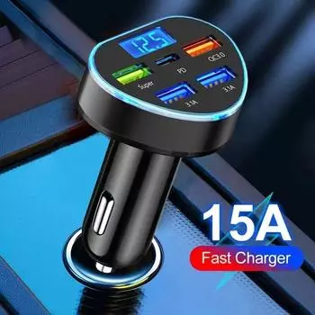 5 портов 66 Вт автомобильное зарядное устройство PD Type C USB быстрая зарядка автомобильный мобильный телефон адаптер для iPhone Samsung Huawei Xiaomi телефон зарядное устройство