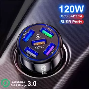5-портовый USB-адаптер для автомобильного зарядного устройства QC3.0, быстрая зарядка мобильного телефона, совместимый с IPhone, Android, IPad, универсальный YSL