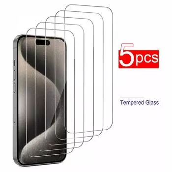 5 шт. 5 шт. для Apple iPhone 11 12 13 14 15 16 Pro Max Plus Mini X XS XR Max защитная пленка для экрана из закаленного стекла защитная пленка против отпечатков пальцев iPhone 16 Pro Max белый