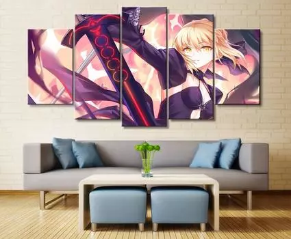 5 шт. домашний декор Fate Saber аниме картина HD печать живопись холст стены искусства холст стены искусства для гостиной современные украшения без рамки 20x35cm*2 20x45cm*2 20x55cm*1