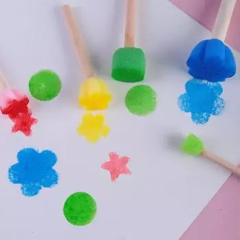 5 шт./компл. Художественная краска Губка Штамп Палочка DIY Трафарет для рисования Деревянная ручка Мини Дети DIY Трафареты для рисования Художественный инструмент разноцветный