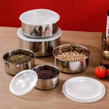 5 шт./компл. из нержавеющей стали, коробка для ланча Bento с крышкой, многоразовый холодильник, миска для хранения еды, контейнер для кухни, аксессуары для кухни