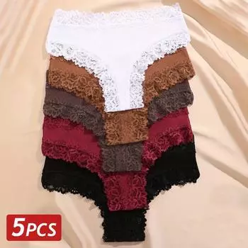 5 шт./компл. женские хлопковые трусики сексуальные кружевные бразильские трусики с низкой талией эластичные стринги женское удобное нижнее белье однотонное S-XL S&5pcs