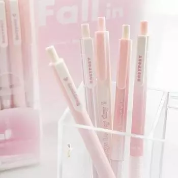 5 шт./кор. Ins Aesthetic Blush Gradient Color Gel Pen Kawaii Girls Stationery 0,5+0,38 мм Black Ink Quick-dr Test Note Writing Pen Pink чёрный