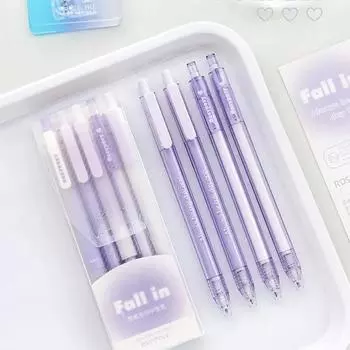 5 шт./кор. Ins Aesthetic Blush Gradient Color Gel Pen Kawaii Girls Stationery 0,5+0,38 мм Black Ink Quick-dr Test Note Writing Pen Pink чёрный