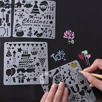 5 шт., кружевная линейка, шаблон для рисования, линейка, шаблон для рисования «сделай сам», английский алфавит/Рождество/воздушный шар/любовь, граффити, выдолбленный шаблон 5PCS