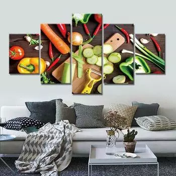 5 шт., овощной кулинарный декор для кухни, картины, плакат, HD печать, 5 шт., холст, домашний декор, без рамки, 5 панелей 20x35 20x45 20x55cm