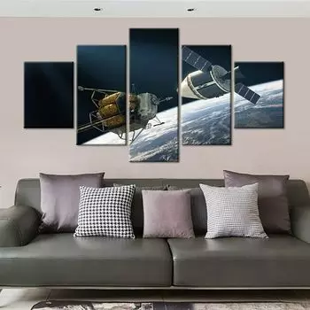5 шт. Плакат «Космическая экспедиция» Искусственный холст Satel Картина Печать Настенная картина на холсте Настенный декор для гостиной в рамке 20x35cm*2 20x45cm*2 20x55cm*1