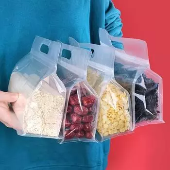 5 шт. прозрачных самозапечатывающихся вертикальных пакетов для упаковки еды и чая с застежкой-молнией - утолщенные пластиковые пакеты для хранения закусок, грибов, лапши. 5pcs