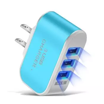 5 В 1 А 3-портовый USB-адаптер для настенного зарядного устройства цвета конфет для мобильного телефона, дорожный адаптер для зарядки iPhone с индикатором для Android Box Blue