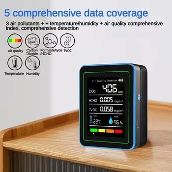 5 в 1 бытовой детектор качества воздуха в помещении CO2 HCHO TVOC монитор температуры и температуры CO2, ЖК-дисплей с перезарядкой через USB белый