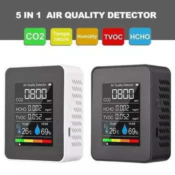 5 в 1 CO2 метр цифровой многофункциональный тестер температуры и влажности детектор углекислого газа TVOC HCHO монитор качества воздуха белый