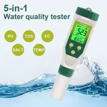 5-в-1 тестер для воды, PH/TDS/SALT/EC/TEMP высокоточный зонд для бассейна PH диета тестер для прудов кои, аквариумов, соленость корма зелёный