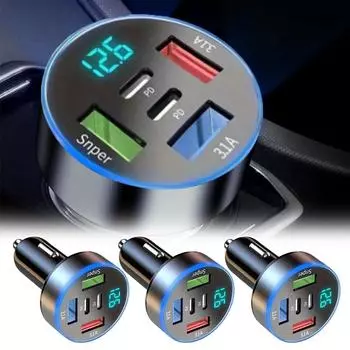 5 в 1 USB автомобильный адаптер для зарядки телефона с дисплеем напряжения двойной порт PD супер для iPhone OPPO M9S6