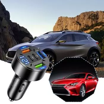 5 в 1 USB автомобильный зарядный адаптер для телефона с дисплеем напряжения OPPO Samsung Port Huawei Dual Super P Y0B1