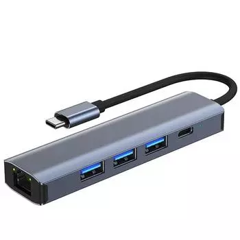 5 в 1 USB-C концентратор 3.0 1000 Мбит/с Rj45 Ethernet концентратор база расширения Type-C Pd100w база многофункциональный адаптер расширения серый