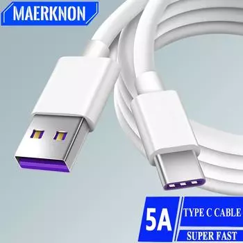 5A Type C Cable Super Fast Charging Data Cord Mobile Cell Phone USB PD Quick Charge Wire Line for Xiaomi 14 Pro Huawei Mate 60 0.3m белый
