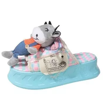 5CM Summer Women Cute cartoon Doll Graffiti Slippers Platform Shoes Mules Flip Flops Street Sandals Flat Casual Shoes For Female 35 розовый