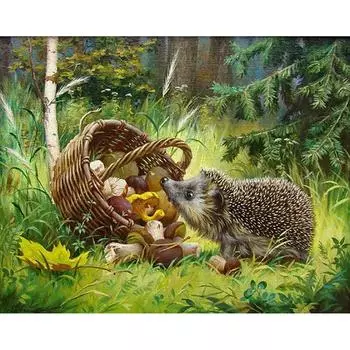 5D Алмазная картина Ежик Грибная корзина DIY Алмазная вышивка Крестом 20X30CM